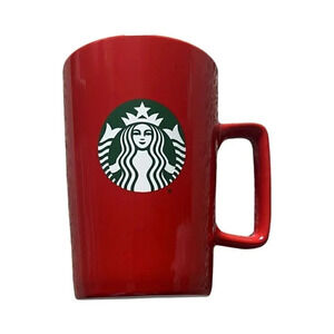 Starbucks 2021 Red Textured Ceramic Coffee Mug 14oz Siren Logo Square Handle